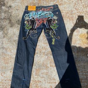 Vintage CHRISTIAN AUDIGIER Ed Hardy Y2K Embroidered Panther Cat Jeans